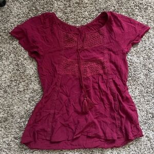 Women's Burgundy Lace Detail Top
